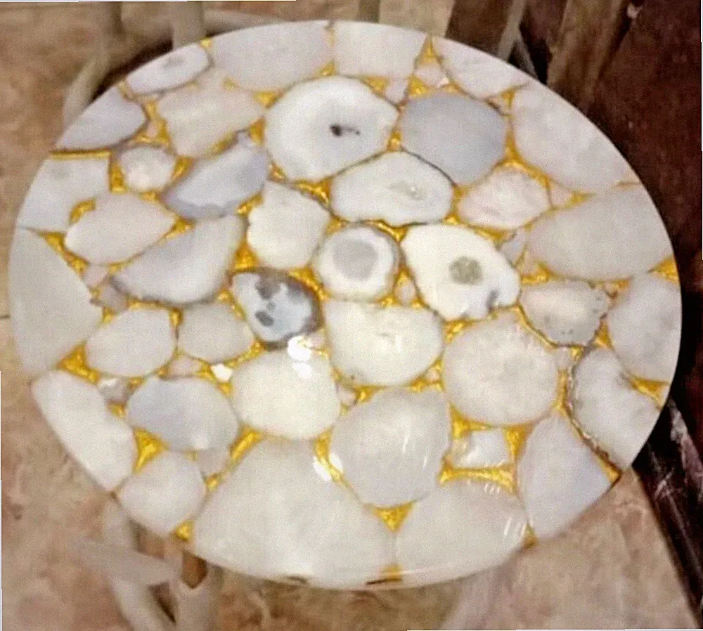 18" Agate Stone End Side Table for Home Decor, Custom Made Small Table Round Top