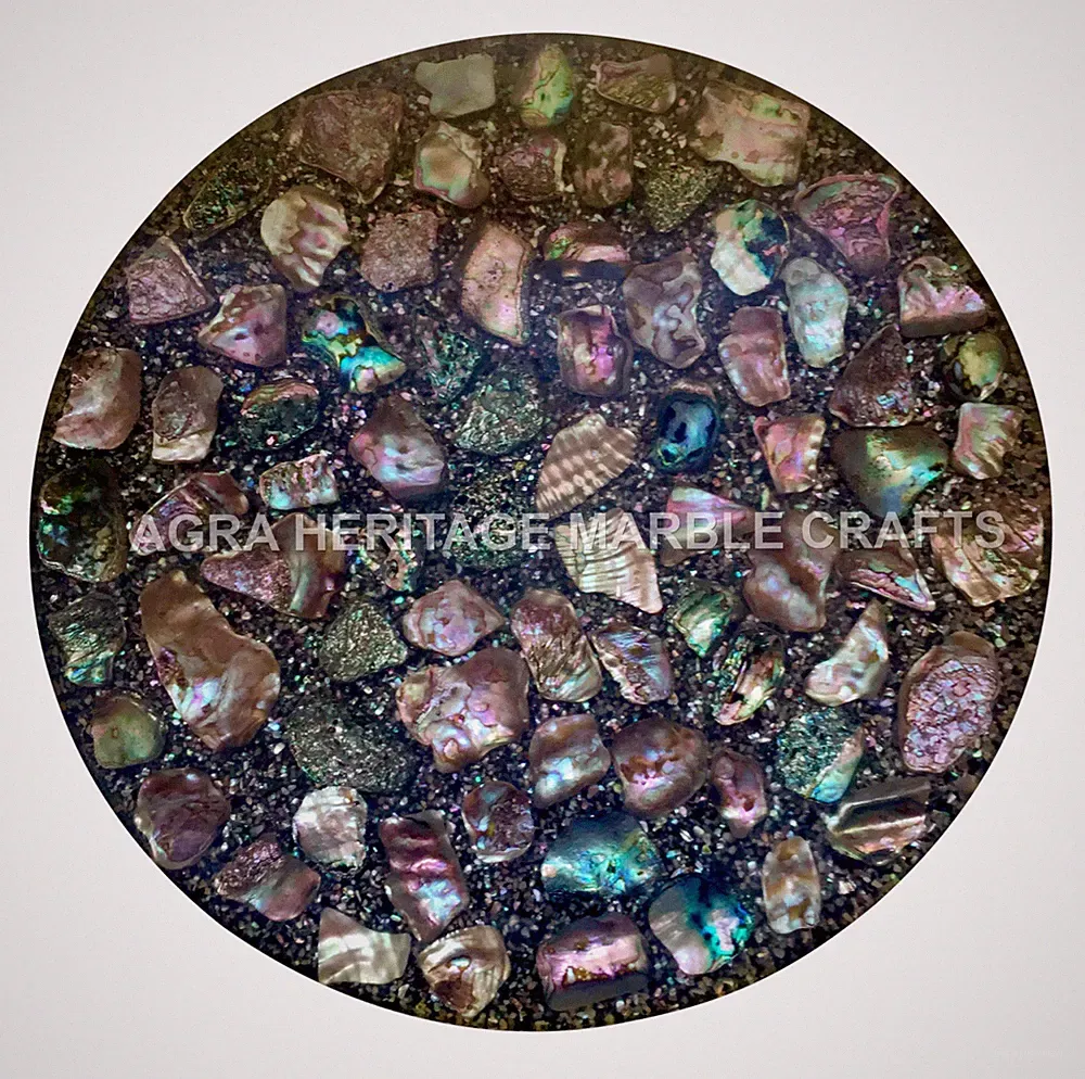 24" Modern Marble Round Coffee Table Top Multi Lucite Marquetry Inlay Decor E241