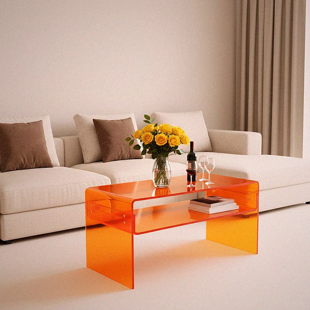 Acrylic Coffee Table 2 Tiers Modern Side Table End Desk 31.5x15.8x15.8in Orange