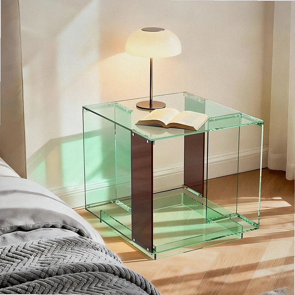 Acrylic End Table Clear Bedside Table Record Player Stand for Living Room Study