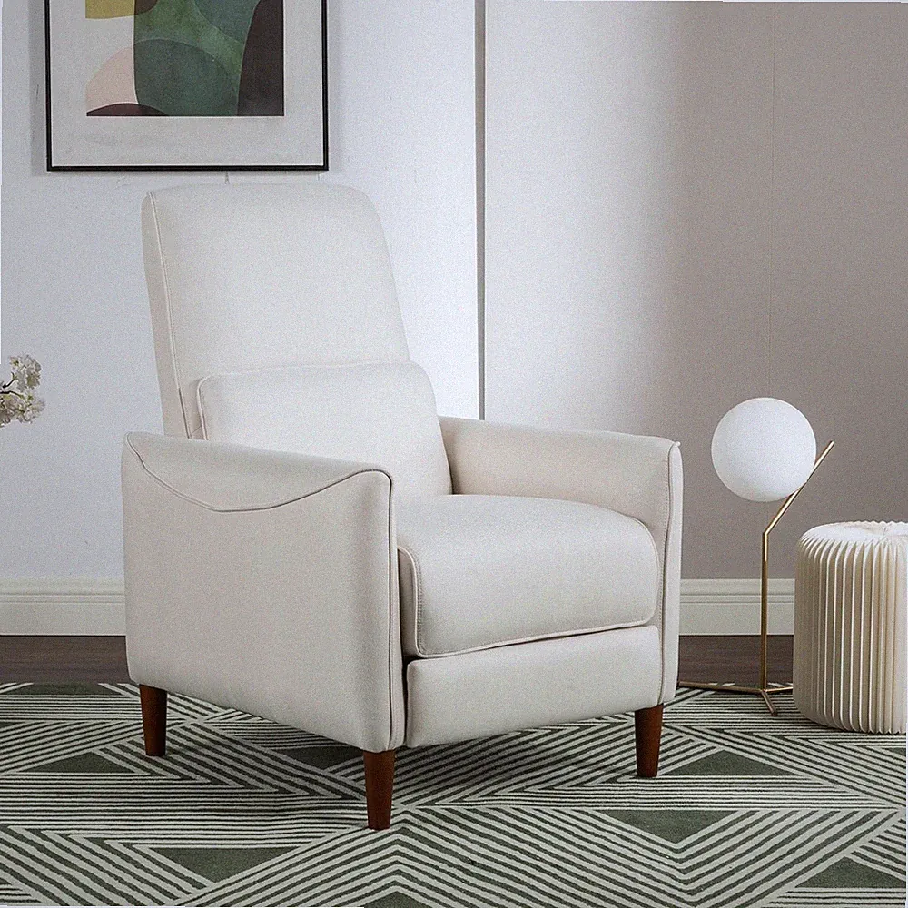Beige Anato Push Back Recliner Chair with Waist Support Pillow and Adjustable Ba