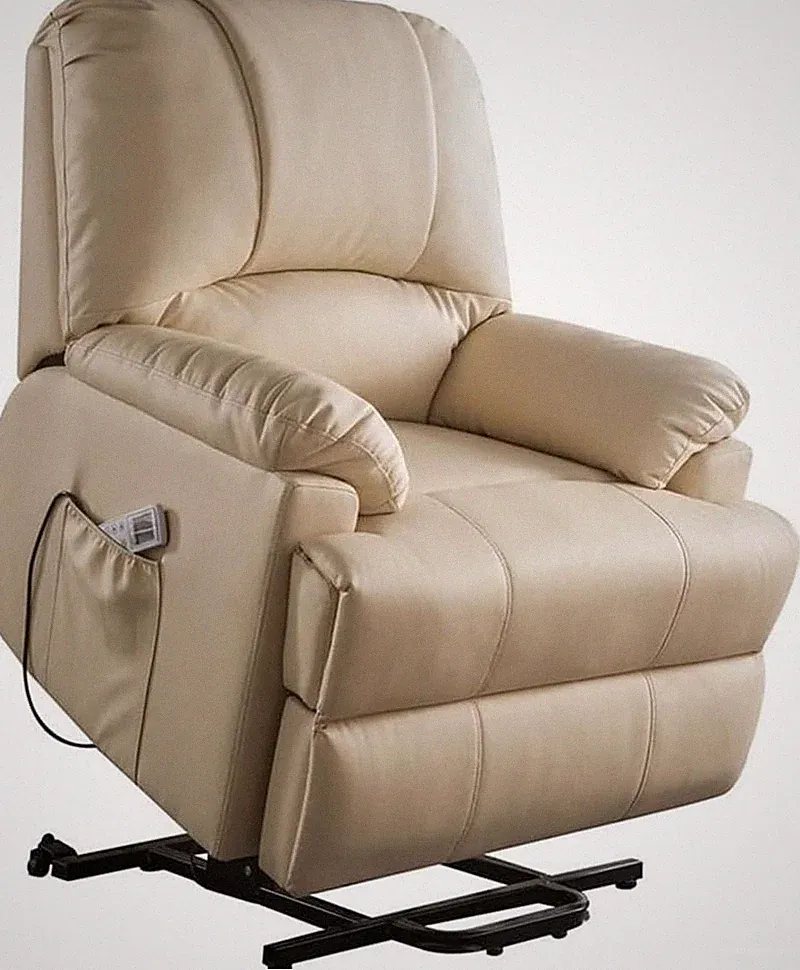Beige Faux Leather Power Lift Recliner by Ixora