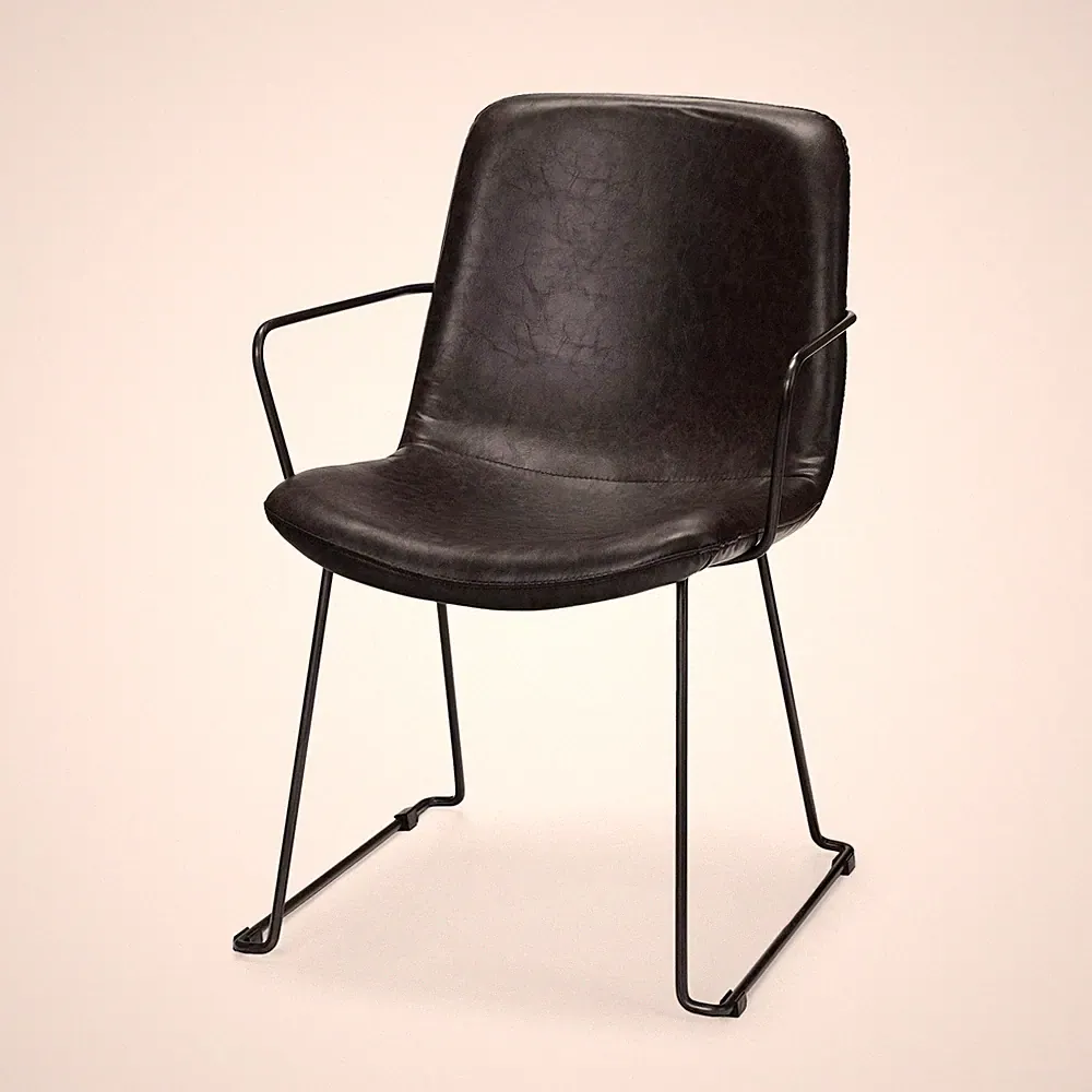 Black Upholstered Faux Leather Dining Arm Chair