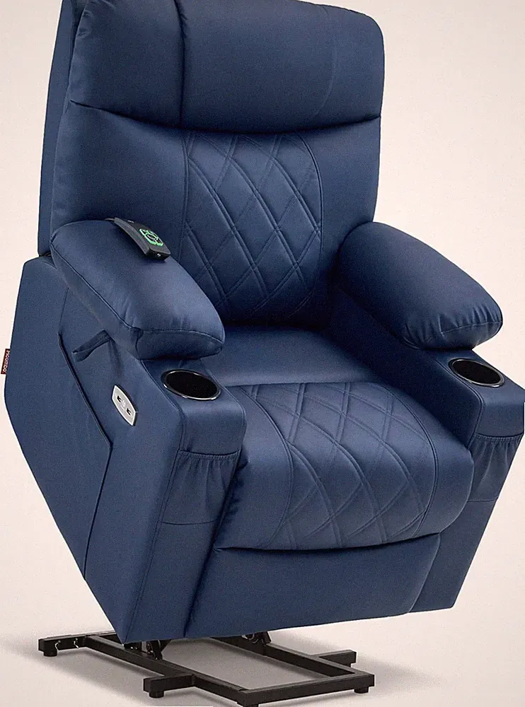 Blue Power Lift Recliner Chair with Massage, Heat & USB for Seniors