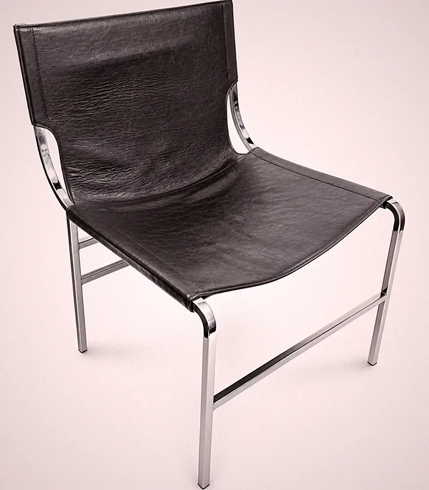 CB2 Leather Lounge Chair Dark Green Mid Century Modern Chrome Frame Accent Chair