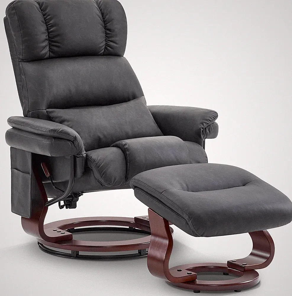 Dark Grey Swivel Recliner with Ottoman & Vibration Massage for Relaxation
