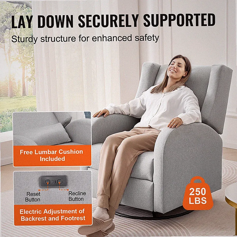 Electronic Power Recliner and Swivel Glider, Light Gray
