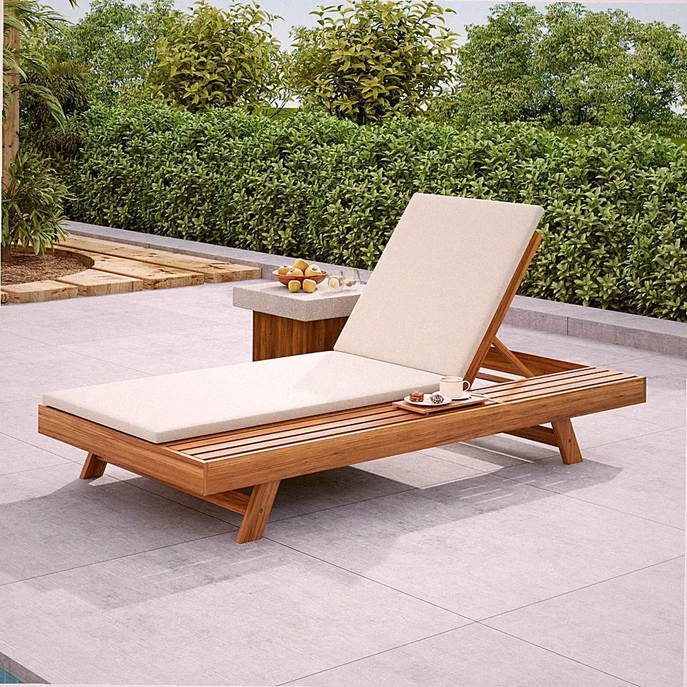 LOUNGE CHAISE ACACIA WOOD WITH WATER-RESISTANT LOUNGE CUSHIONS