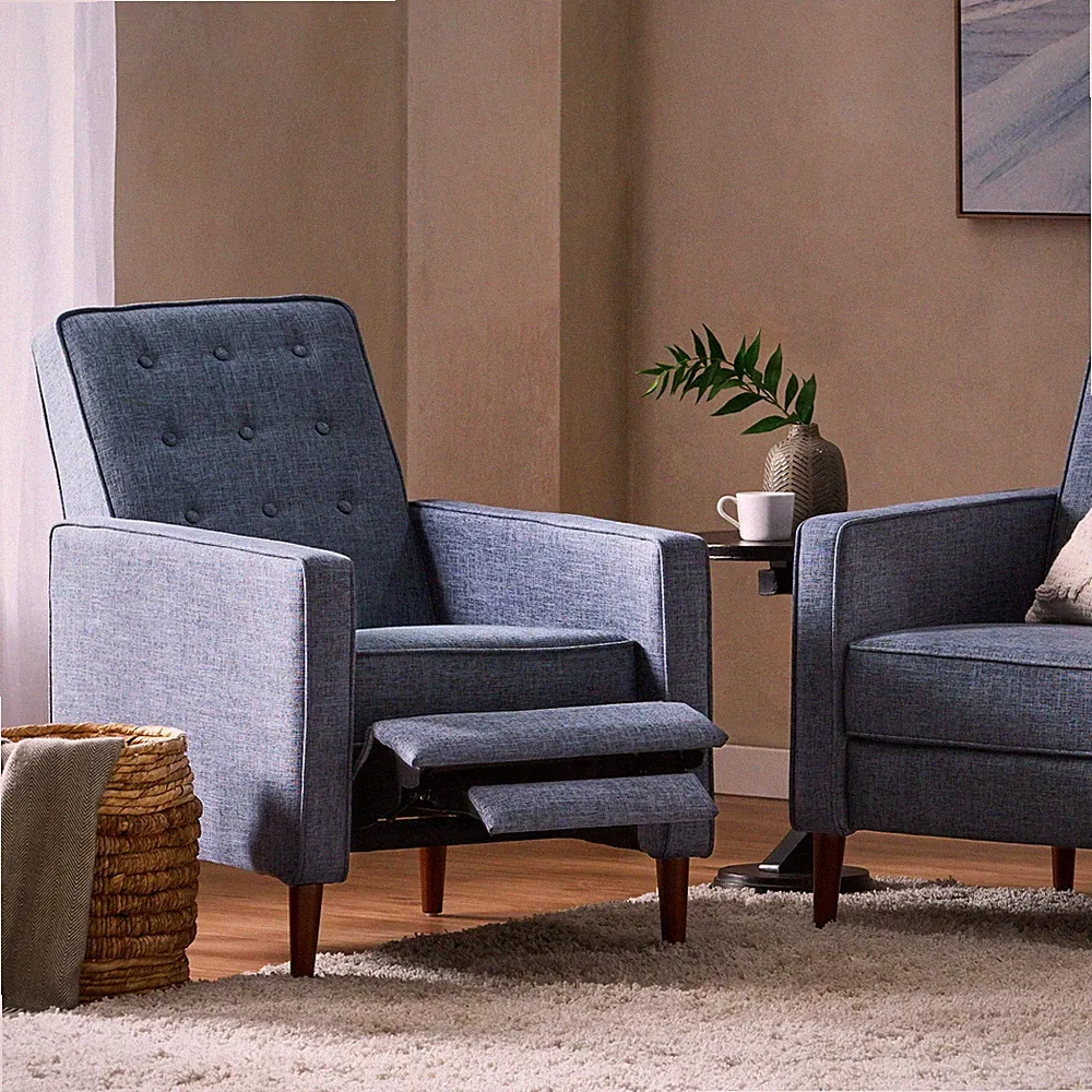 Mason Mid-Century Modern Button Tufted Fabric Recliner