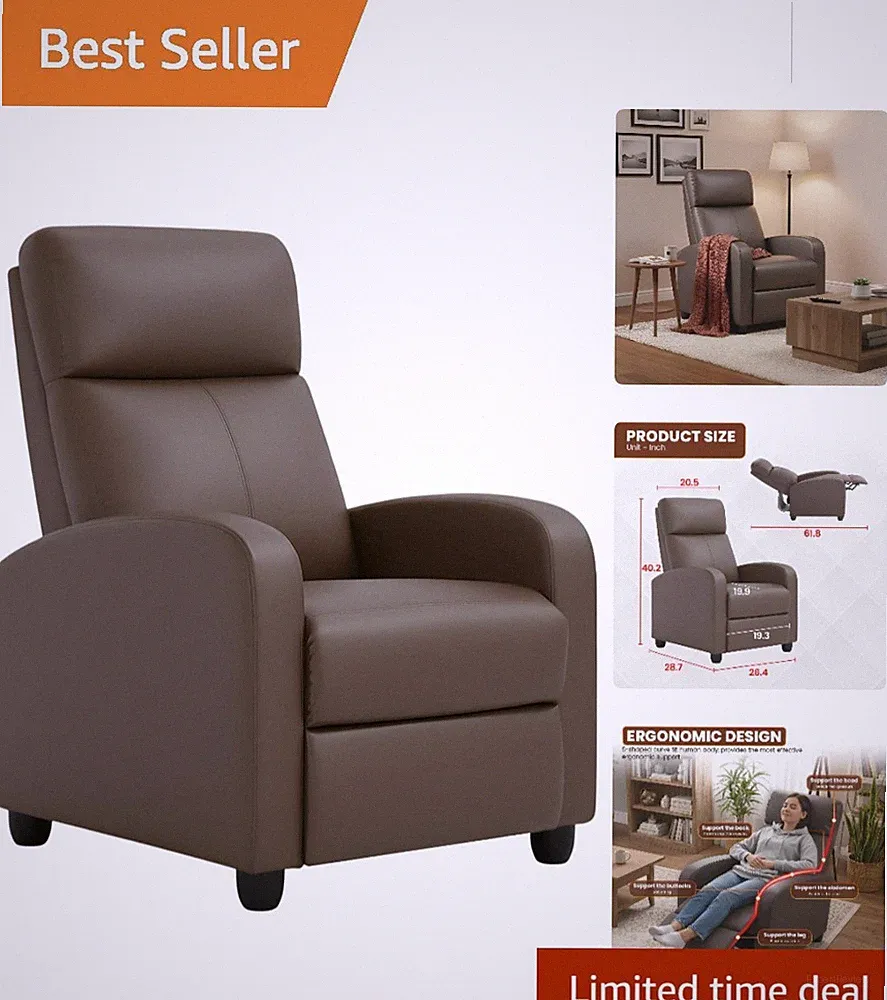 Modern Faux Leather Push Back Recliner with Easy Assembly - Perfect for Home