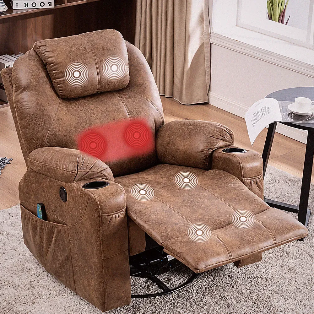 Oversized 360° Large Swivel Rocking Glider Recliner Chair Waist Heated & Massage