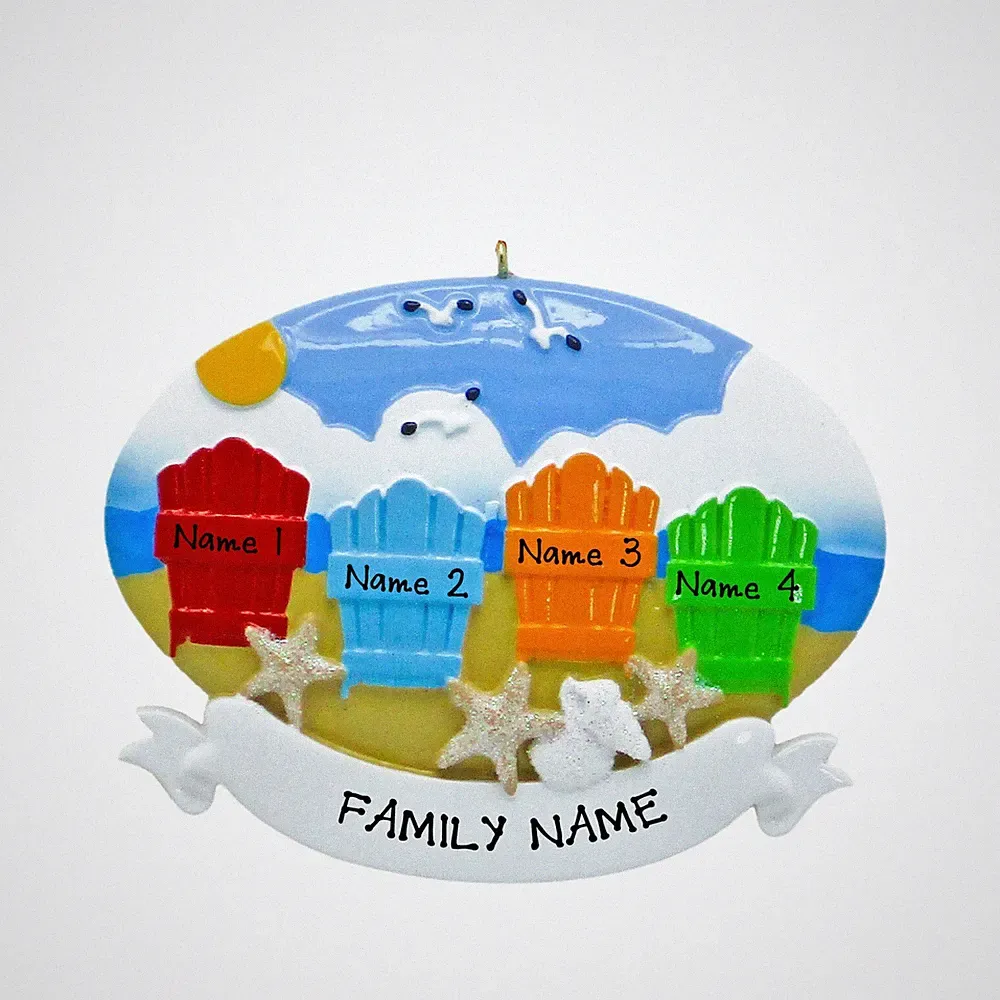 PERSONALIZED Beach Chairs - Family of 4 Christmas Ornament Keepsake Holiday Gift