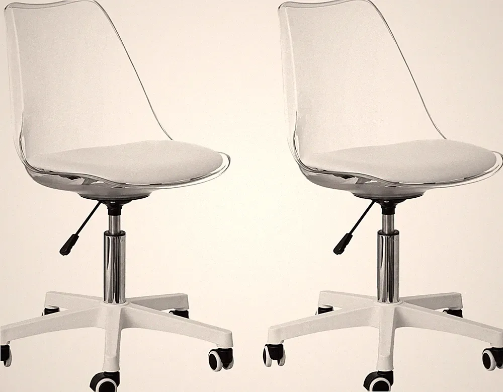 Set of 2 Adjustable Clear Acrylic Swivel Armless Desk Chairs
