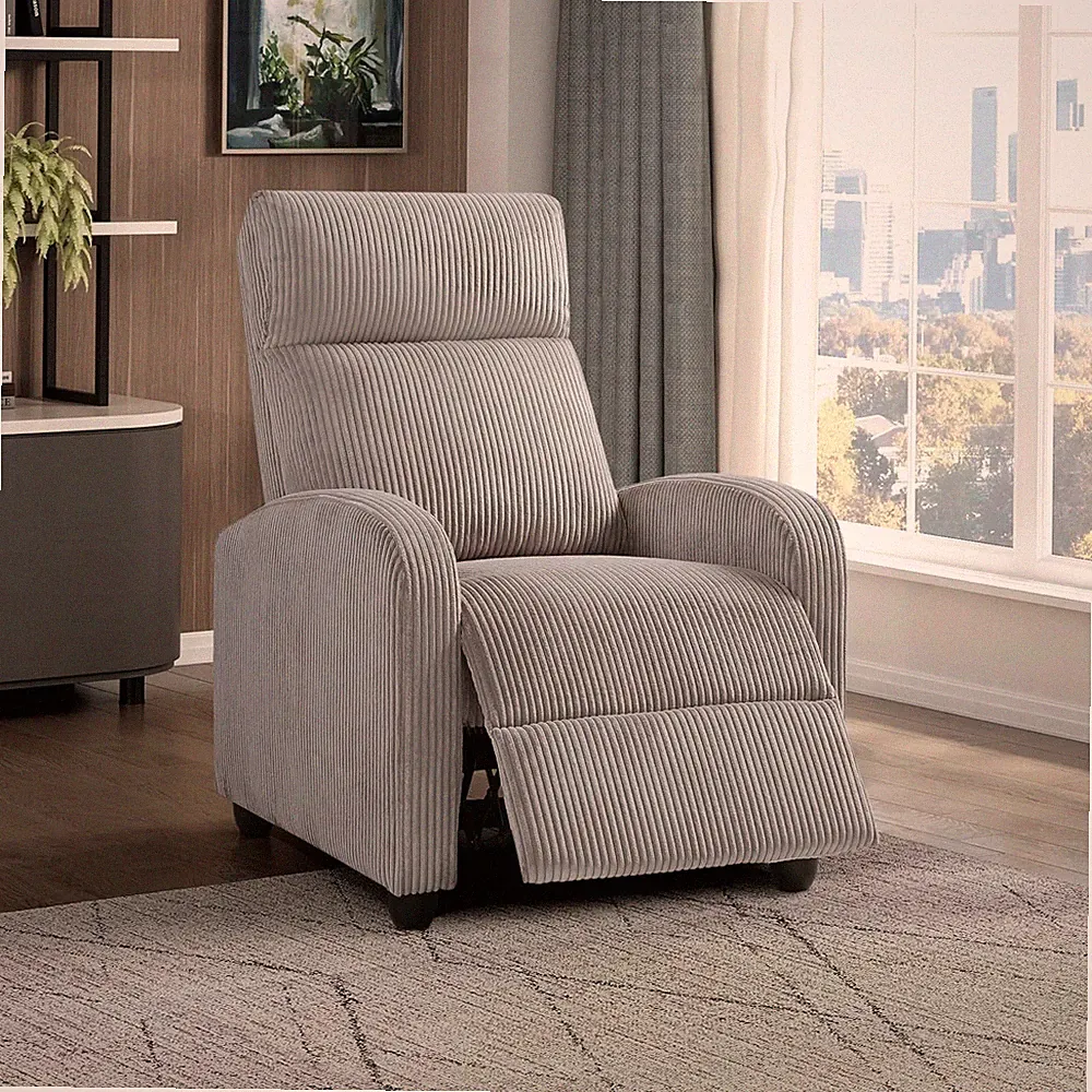 Stylish Light Grey Corduroy Pushback Recliner Chair for Home or Office